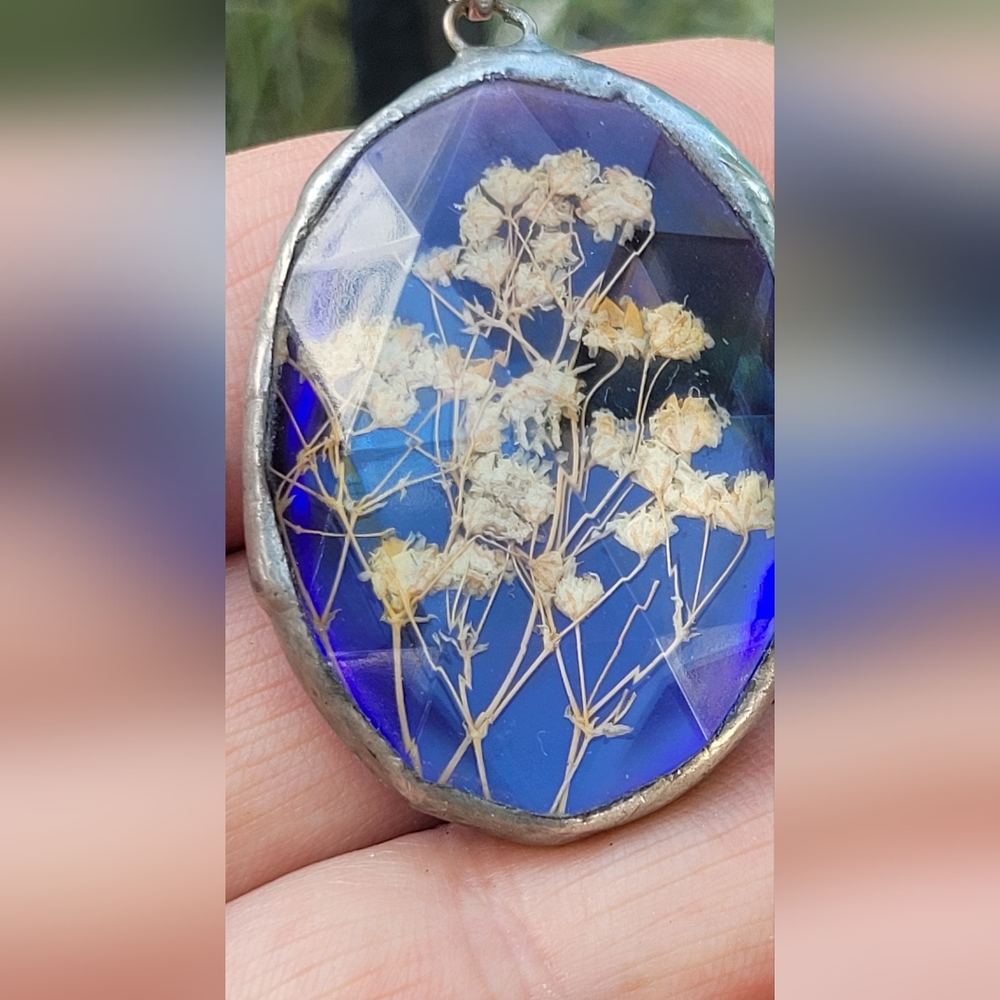 Blue Glass Floral Pendant